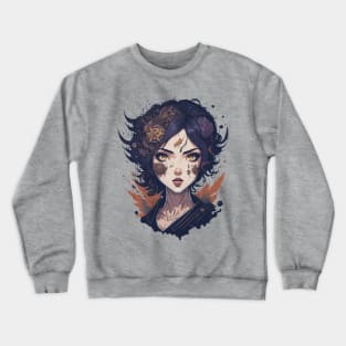 Gearing up for Magic: A Steampunk Anime Face Design Crewneck Sweatshirt